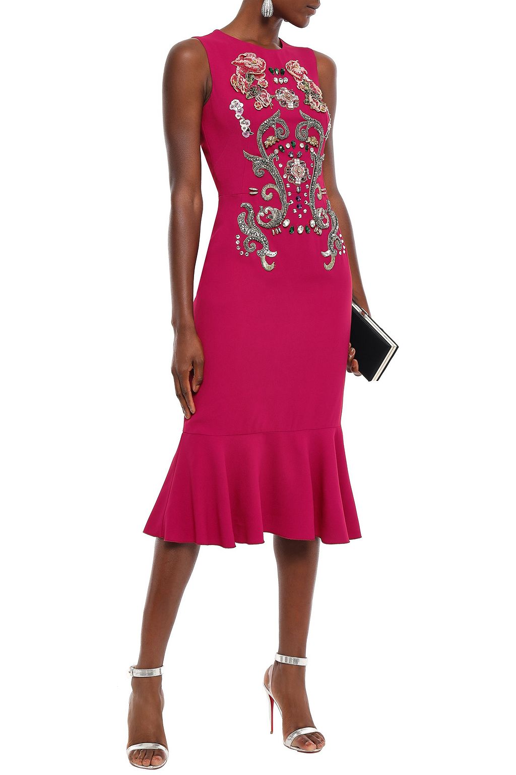 DOLCE&GABBANA Fluted embellished crepe midi dress
