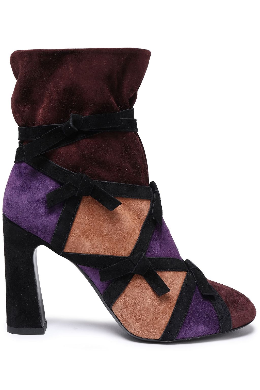 purple block heel boots