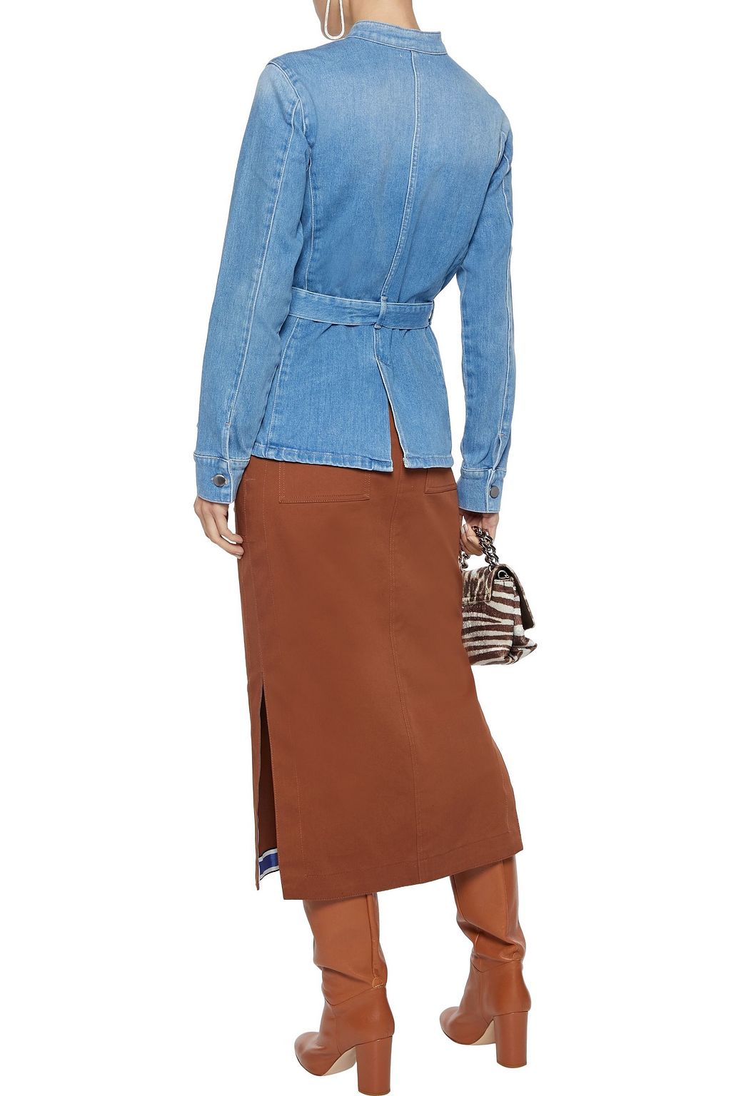 FRAME Le Slender belted pleated denim jacket