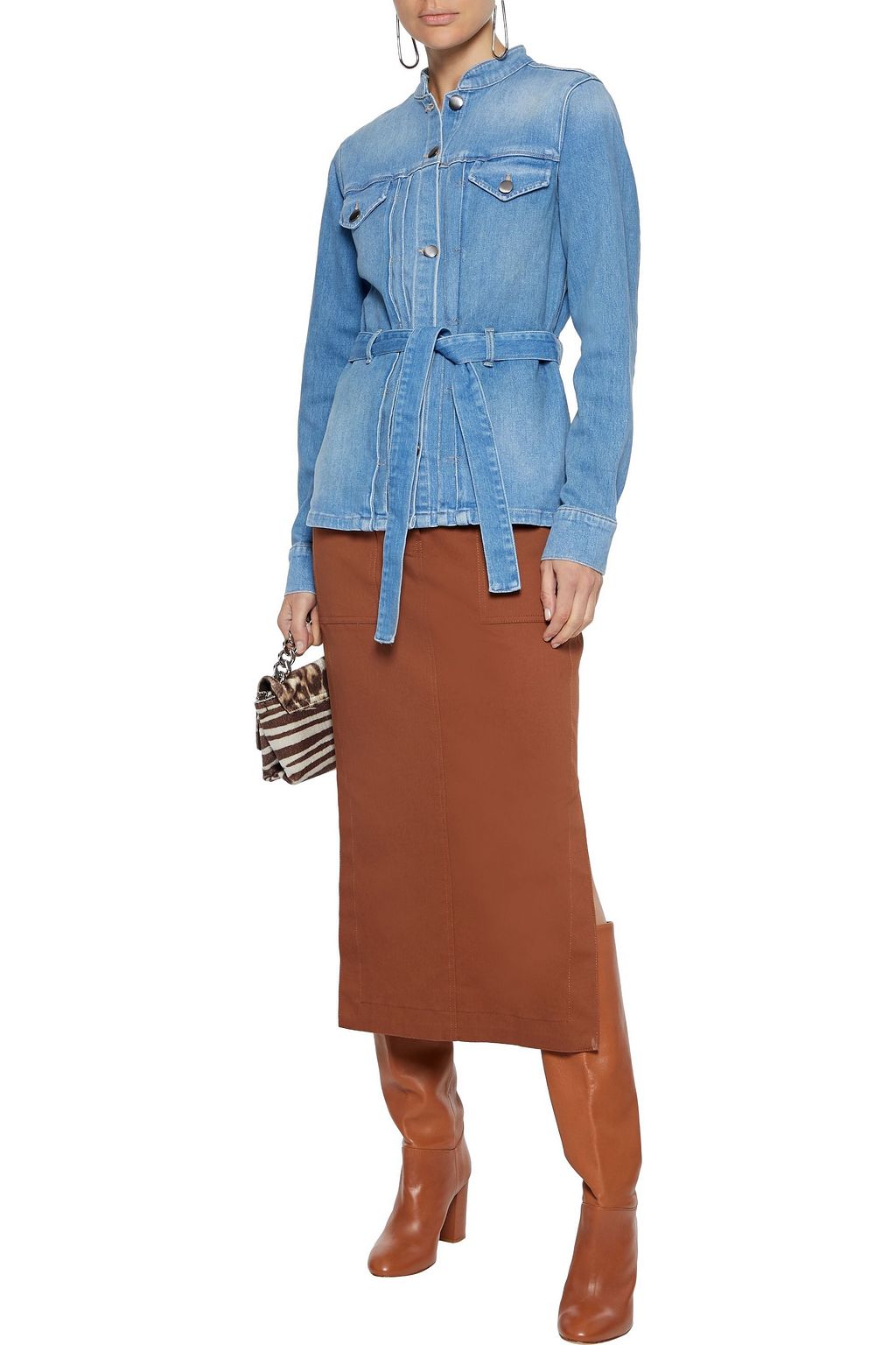 FRAME Le Slender belted pleated denim jacket