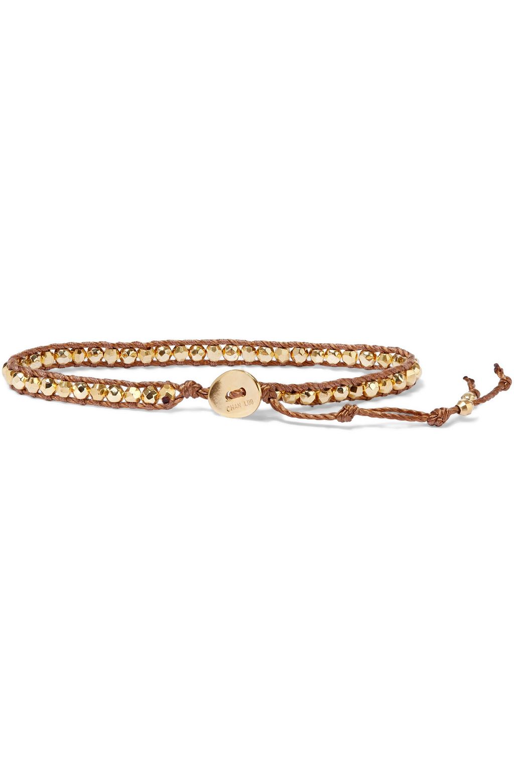 CHAN LUU 18-karat gold-plated sterling silver, bead and cord bracelet