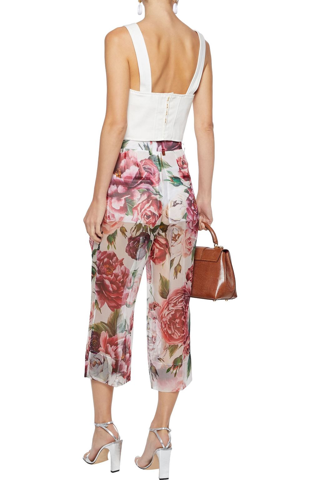 DOLCE&GABBANA Cropped floral-print silk-chiffon straight-leg pants