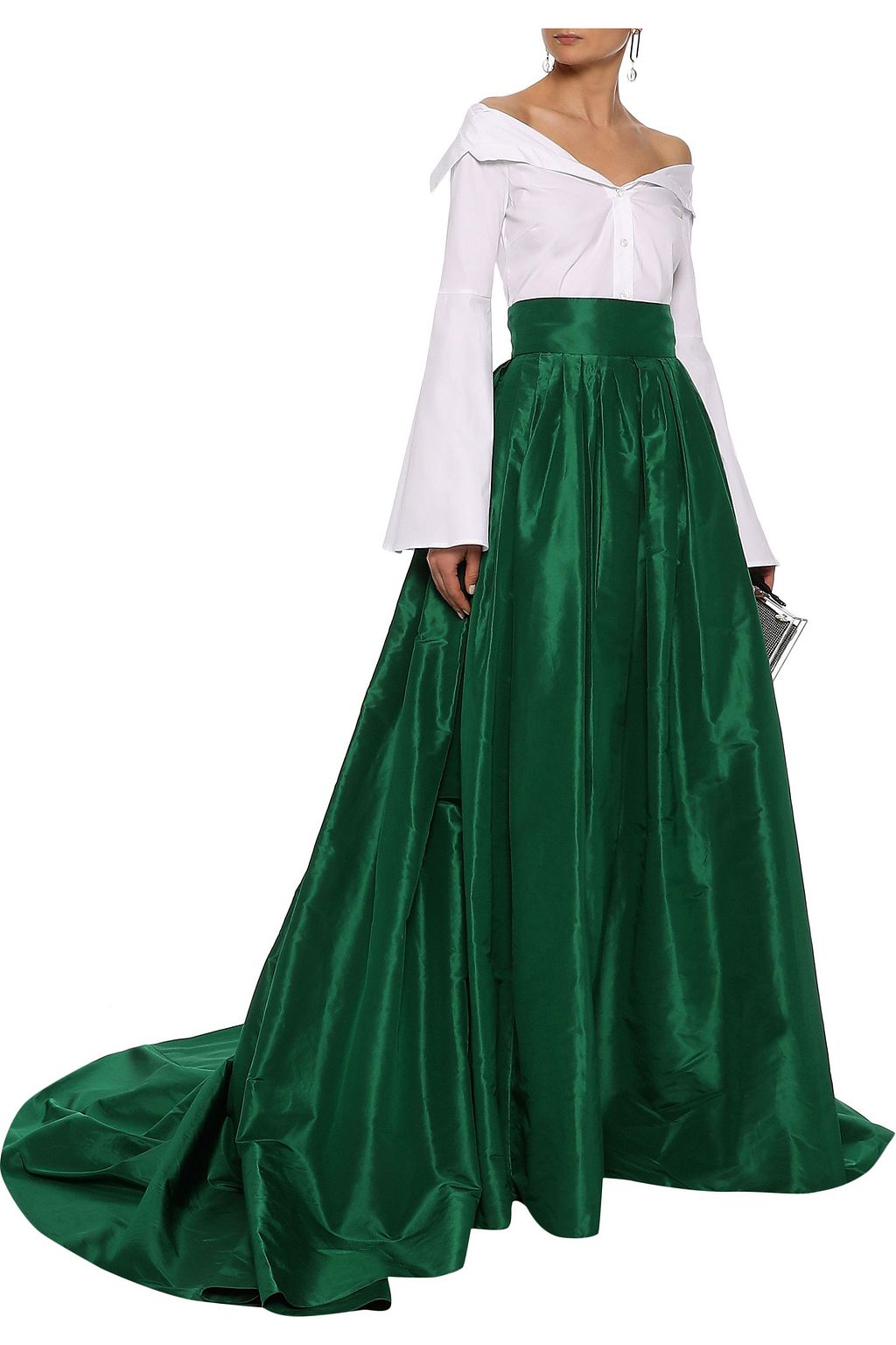 CAROLINA HERRERA Flared pleated silk-taffeta maxi skirt