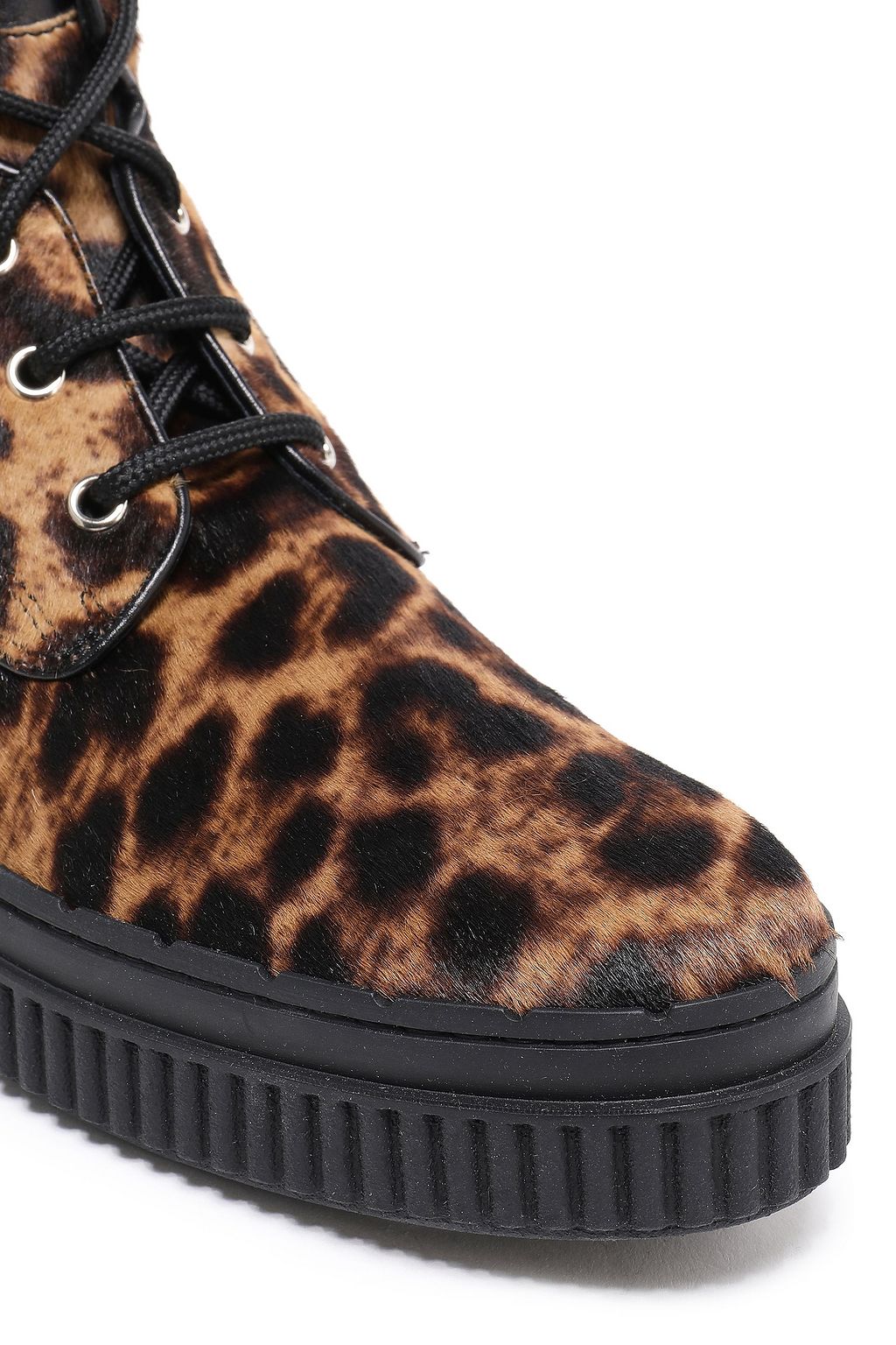 TOD'S Lace-up leopard-print calf hair ankle boots