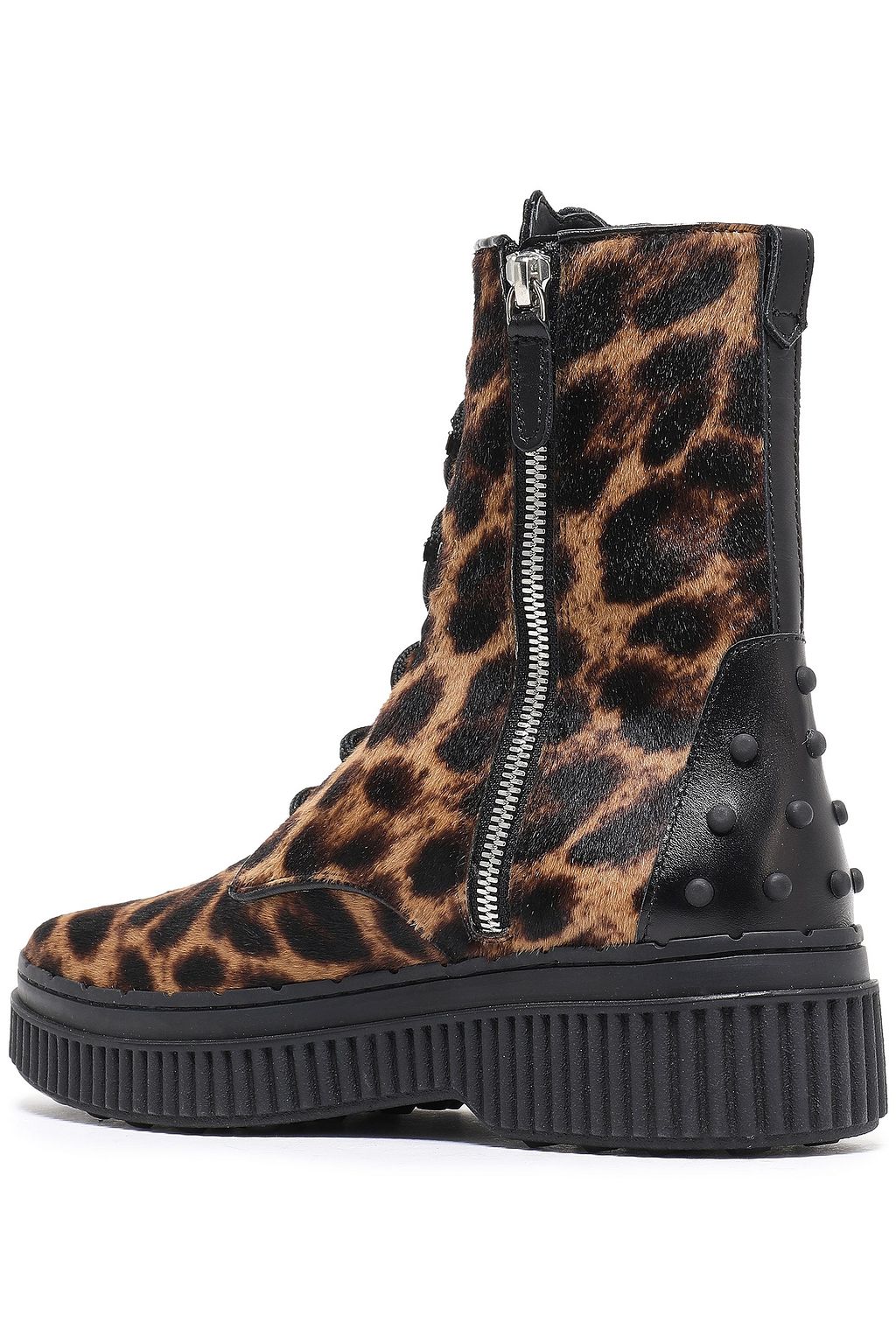TOD'S Lace-up leopard-print calf hair ankle boots