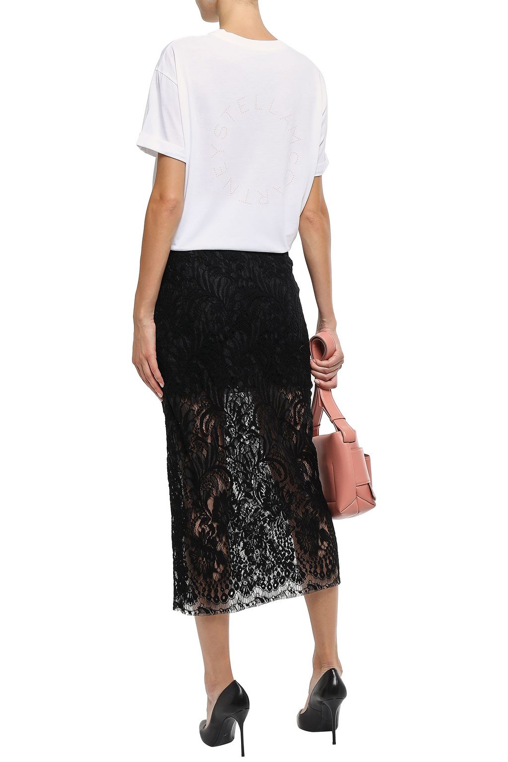 STELLA MCCARTNEY Wool-blend Leavers lace midi pencil skirt