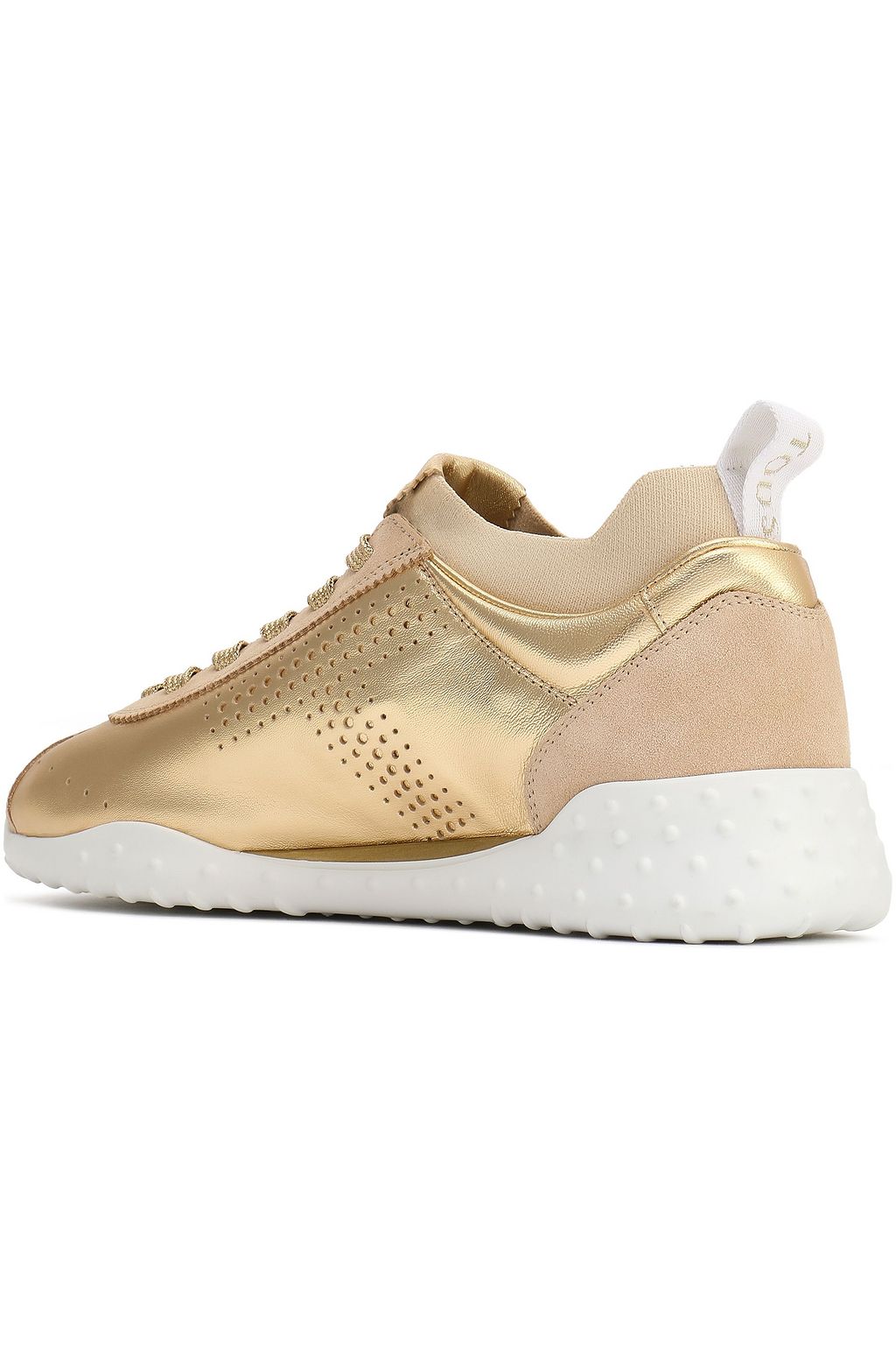 TOD'S Perforated metallic textured-leather sneakers
