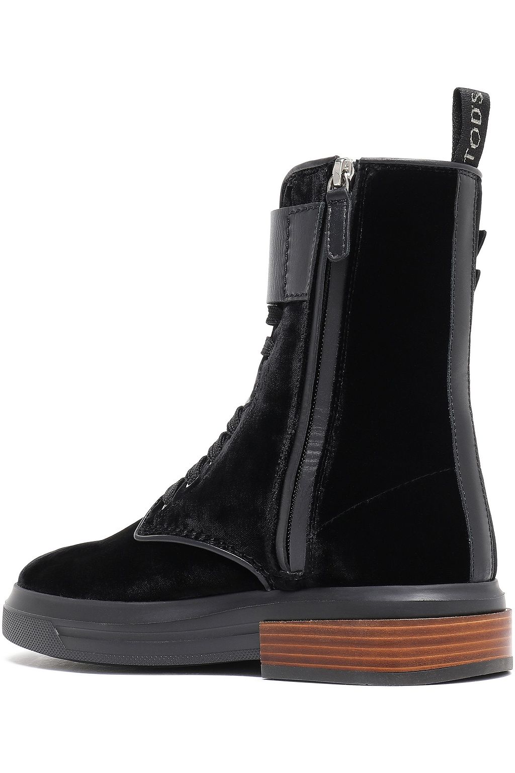 TOD'S Buckled lace-up velvet ankle boots