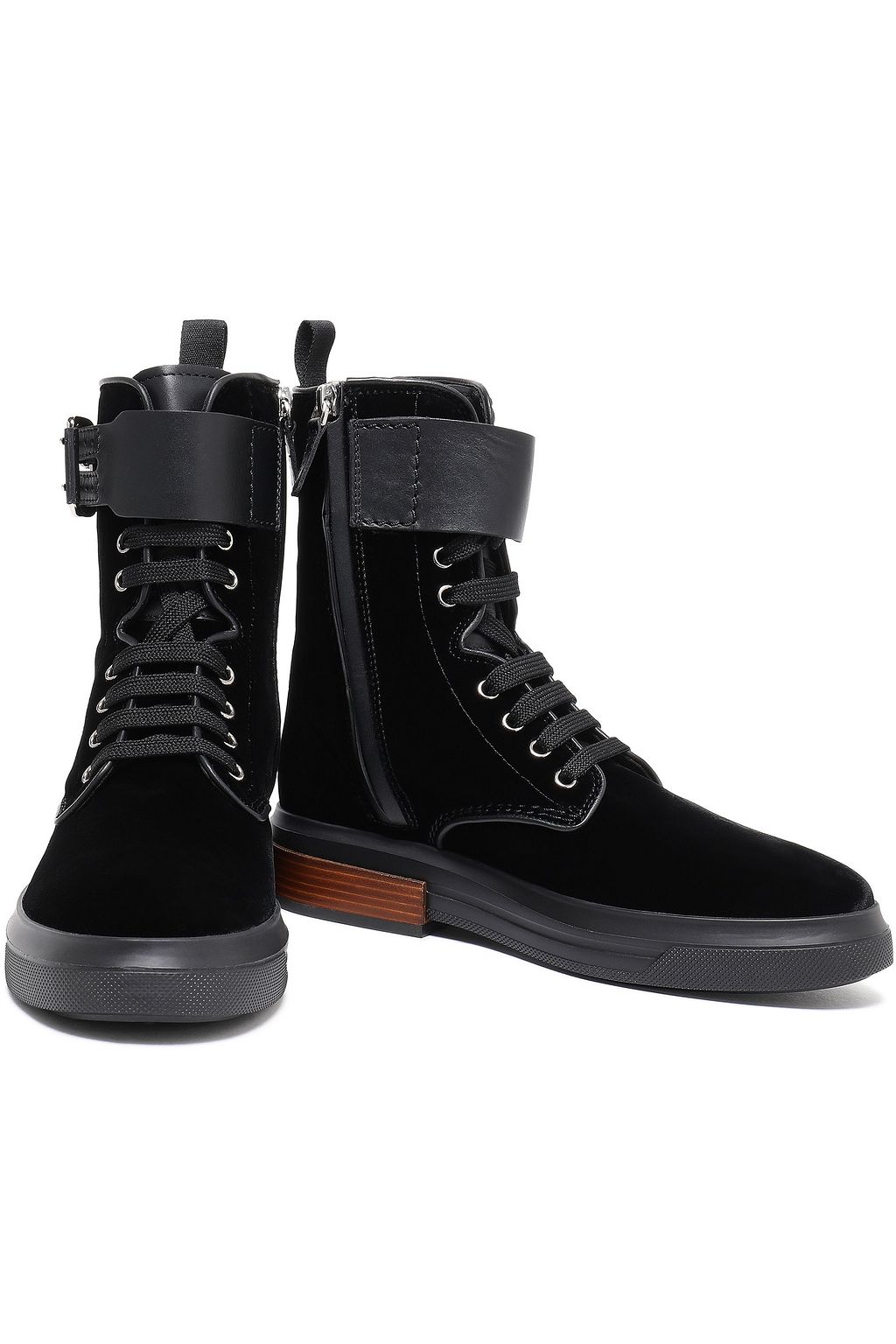TOD'S Buckled lace-up velvet ankle boots