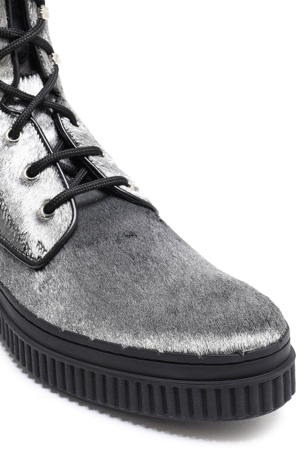 TOD'S Lace-up metallic leather ankle boots