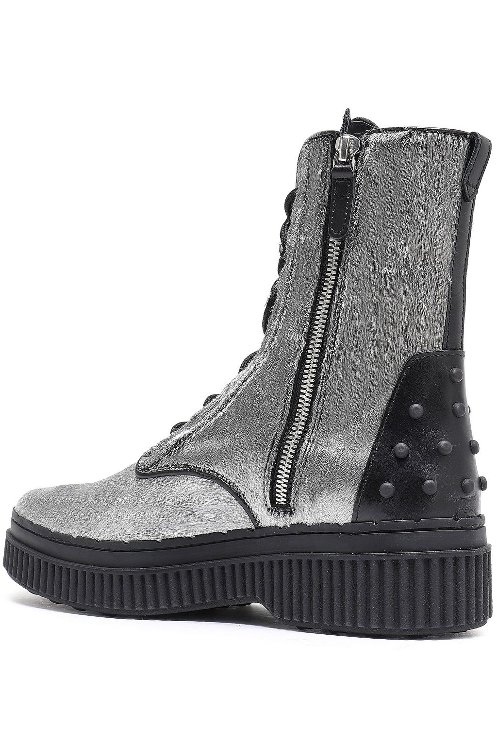 TOD'S Lace-up metallic leather ankle boots