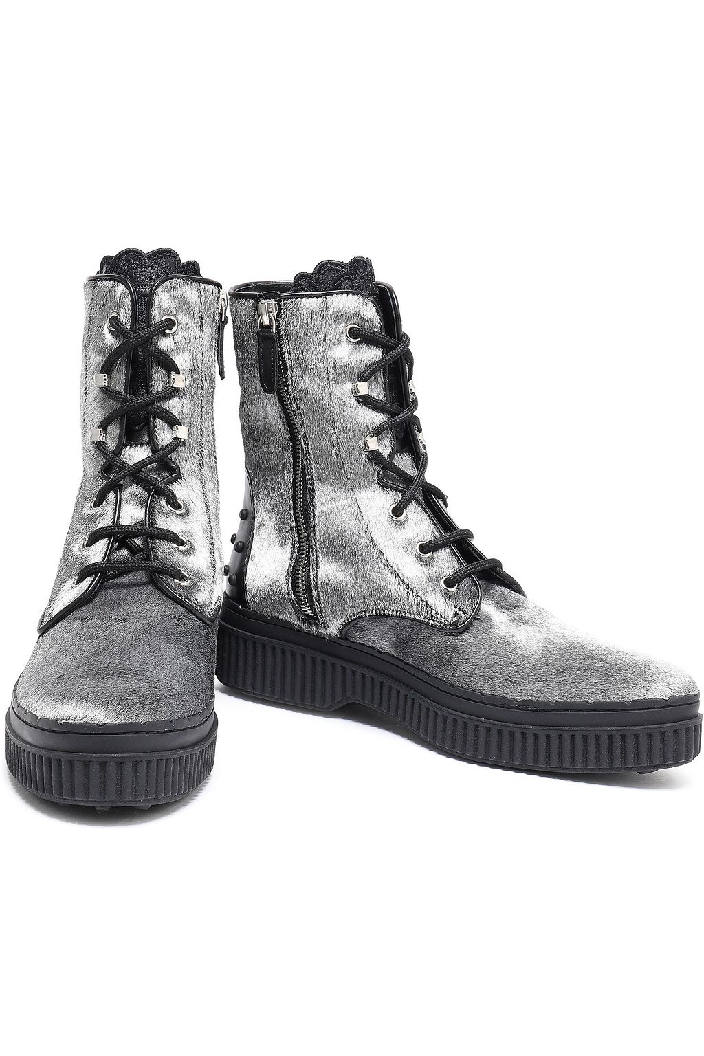 TOD'S Lace-up metallic leather ankle boots