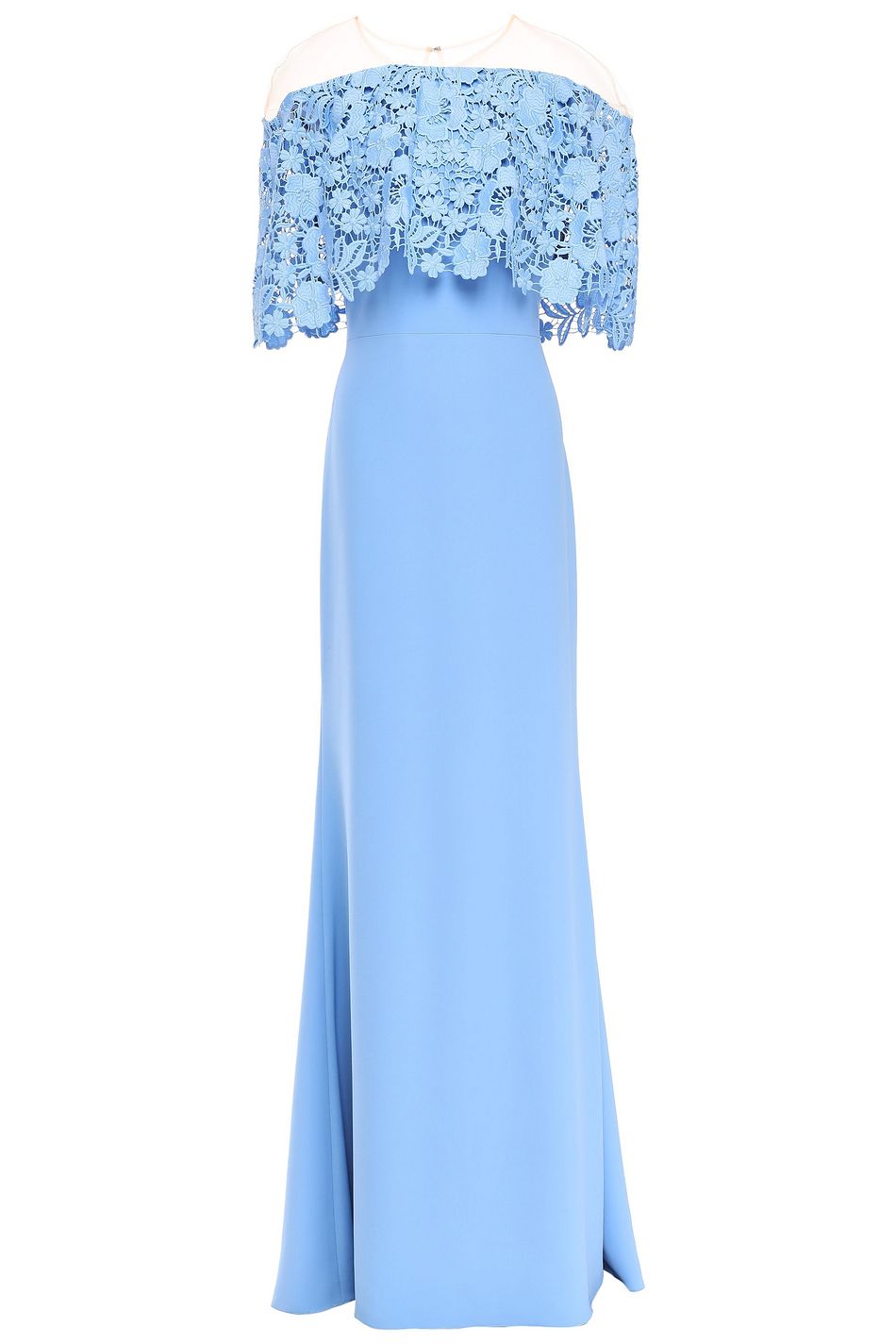 Light Blue Capelet Off The Shoulder Guipure Lace Paneled Crepe