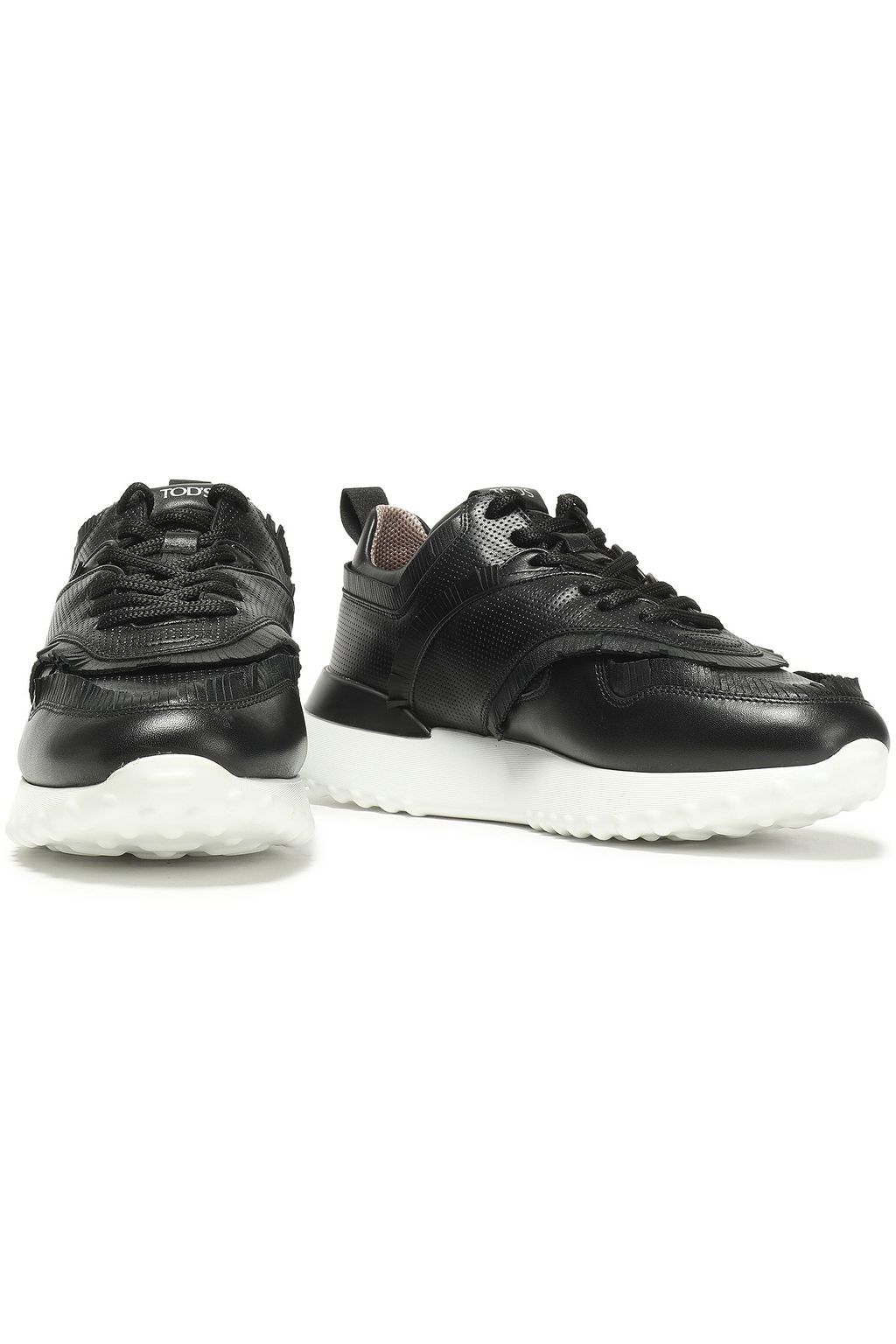 TOD'S Fringed perforated leather sneakers