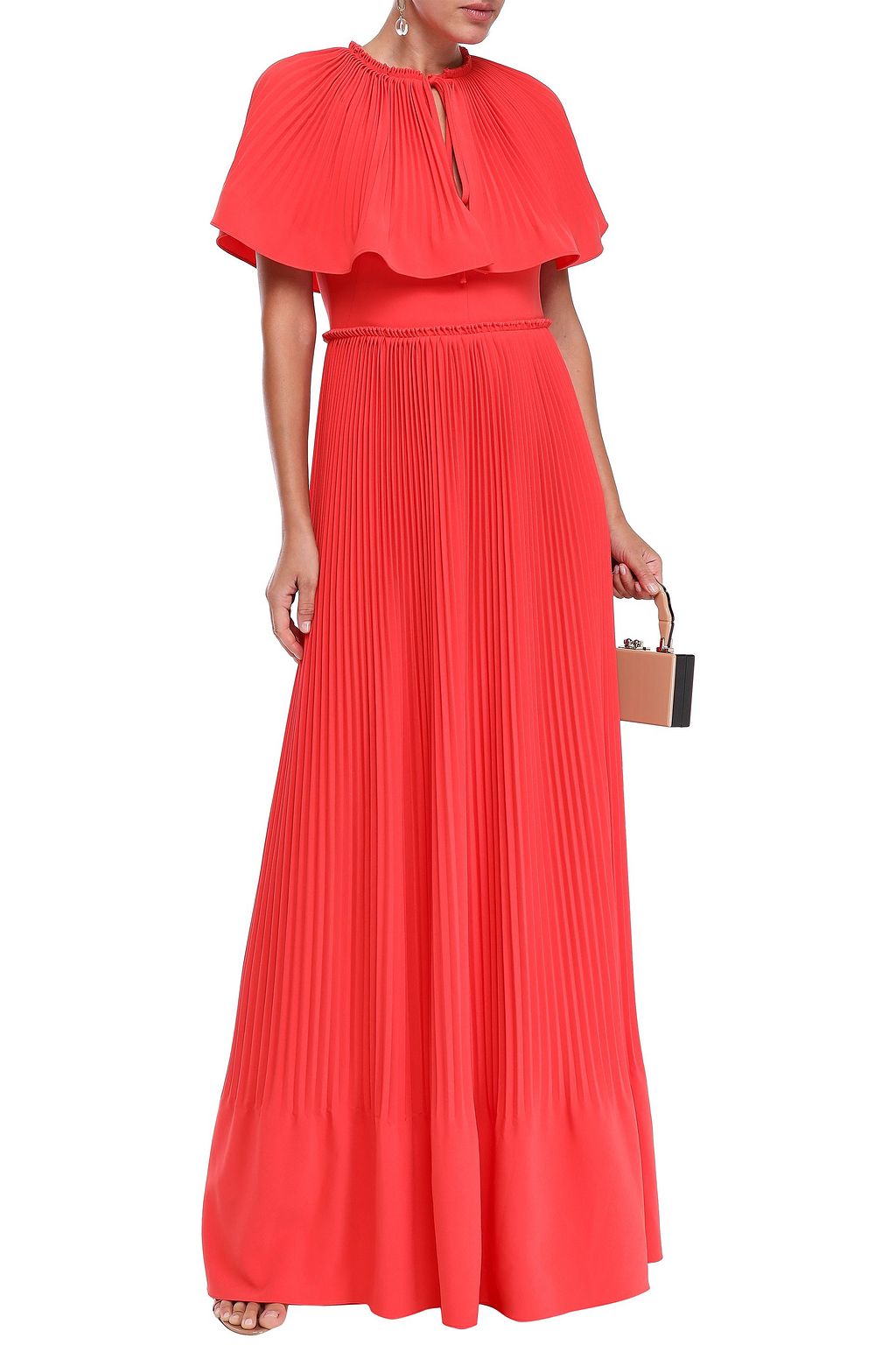 LELA ROSE Cape-effect pleated crepe gown