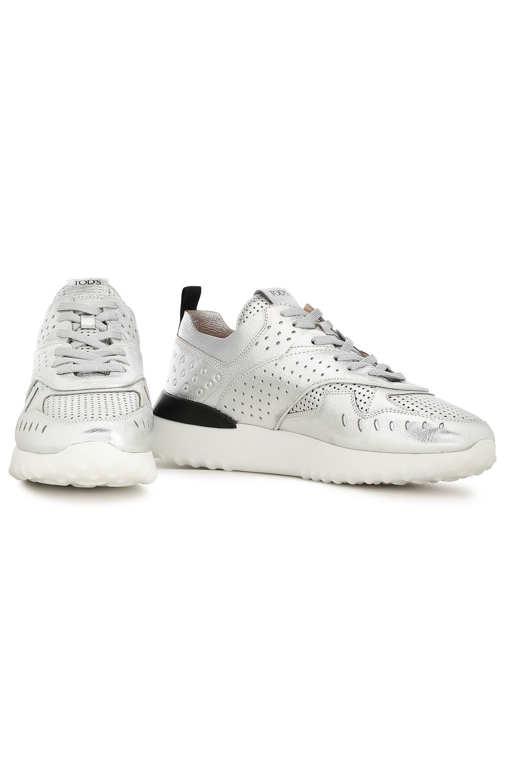 TOD'S Perforated metallic textured-leather sneakers