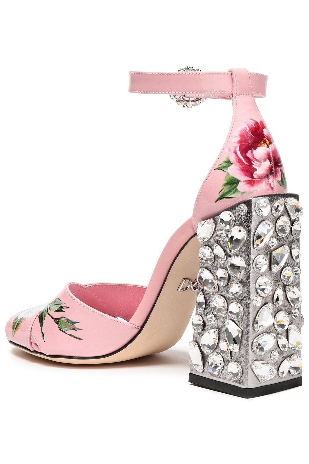 DOLCE&GABBANA Crystal-embellished floral-print patent-leather sandals