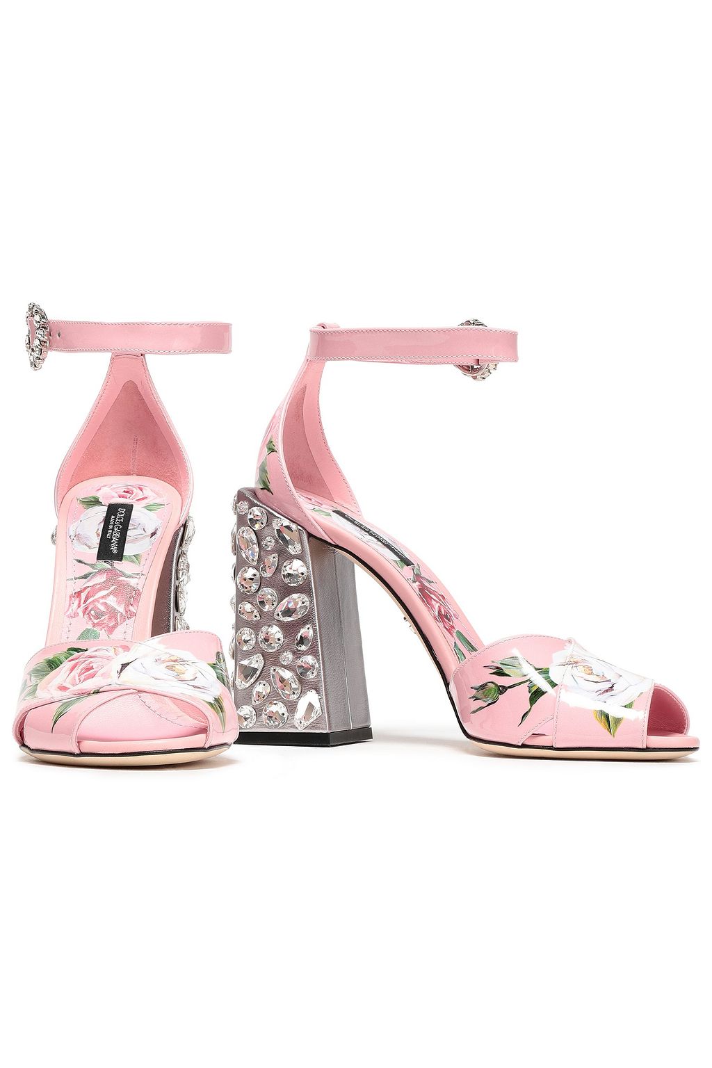 DOLCE&GABBANA Crystal-embellished floral-print patent-leather sandals