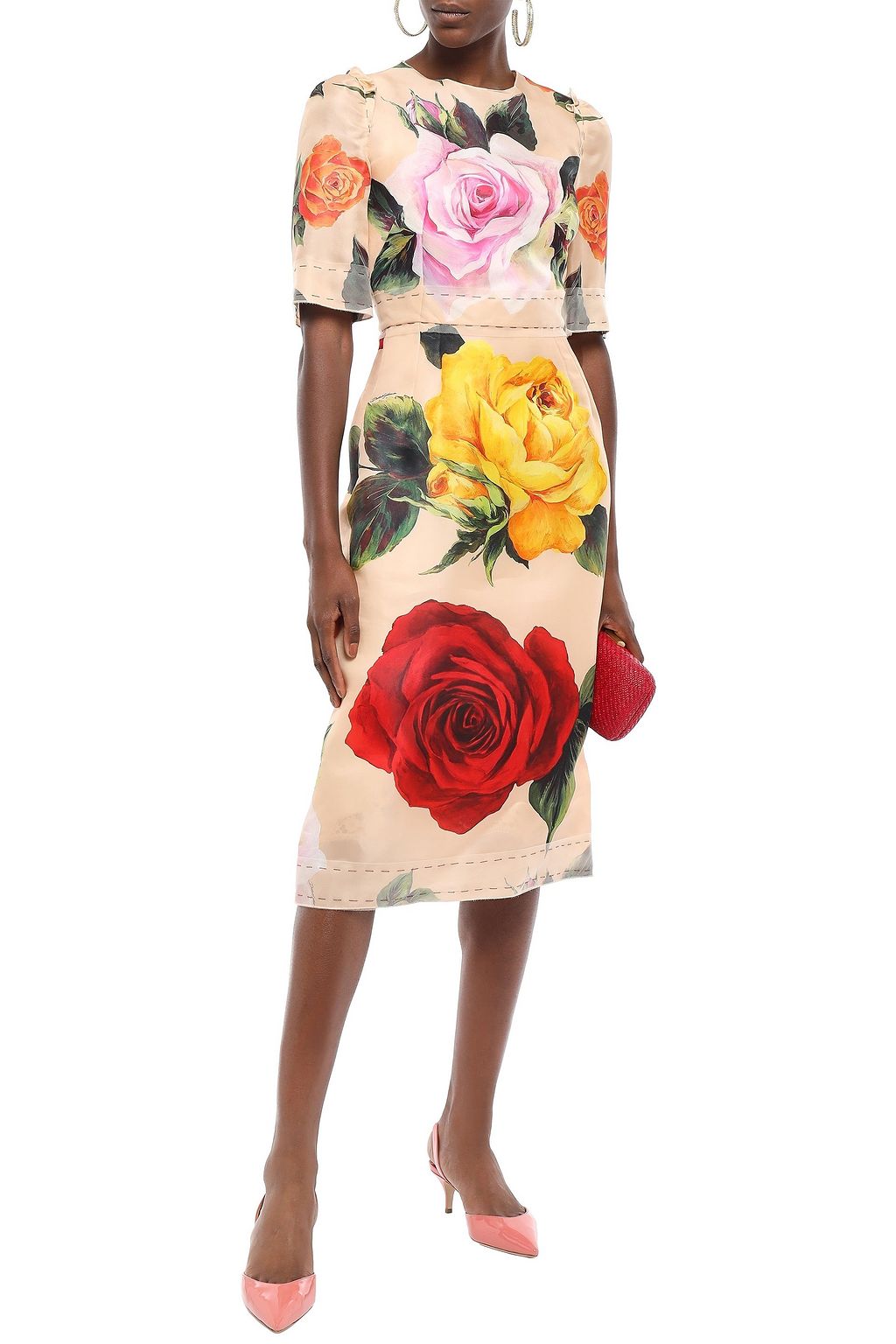 DOLCE&GABBANA Tulle-trimmed floral-print silk-blend organza midi dress