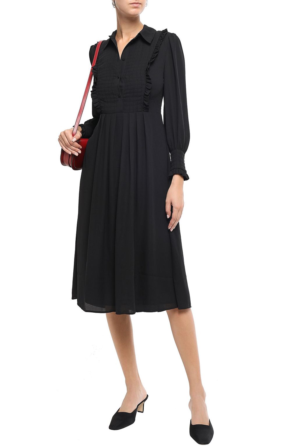 CLAUDIE PIERLOT Randy ruffle-trimmed crepe de chine midi shirt dress