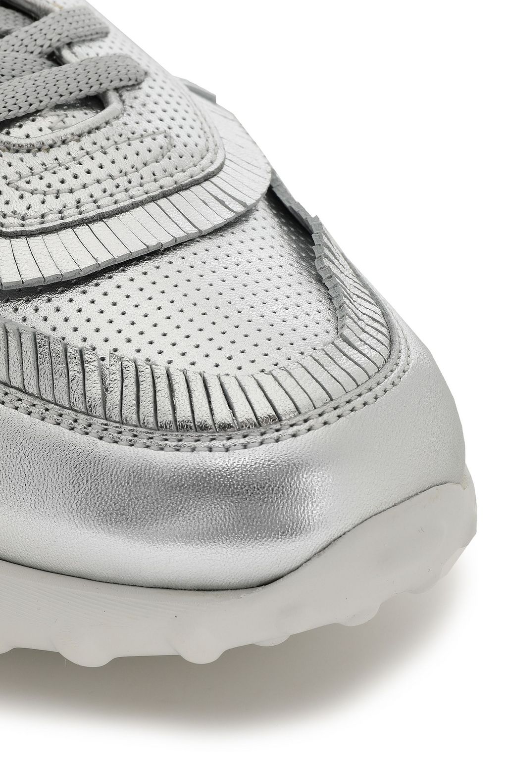 TOD'S Fringe-trimmed metallic leather sneakers