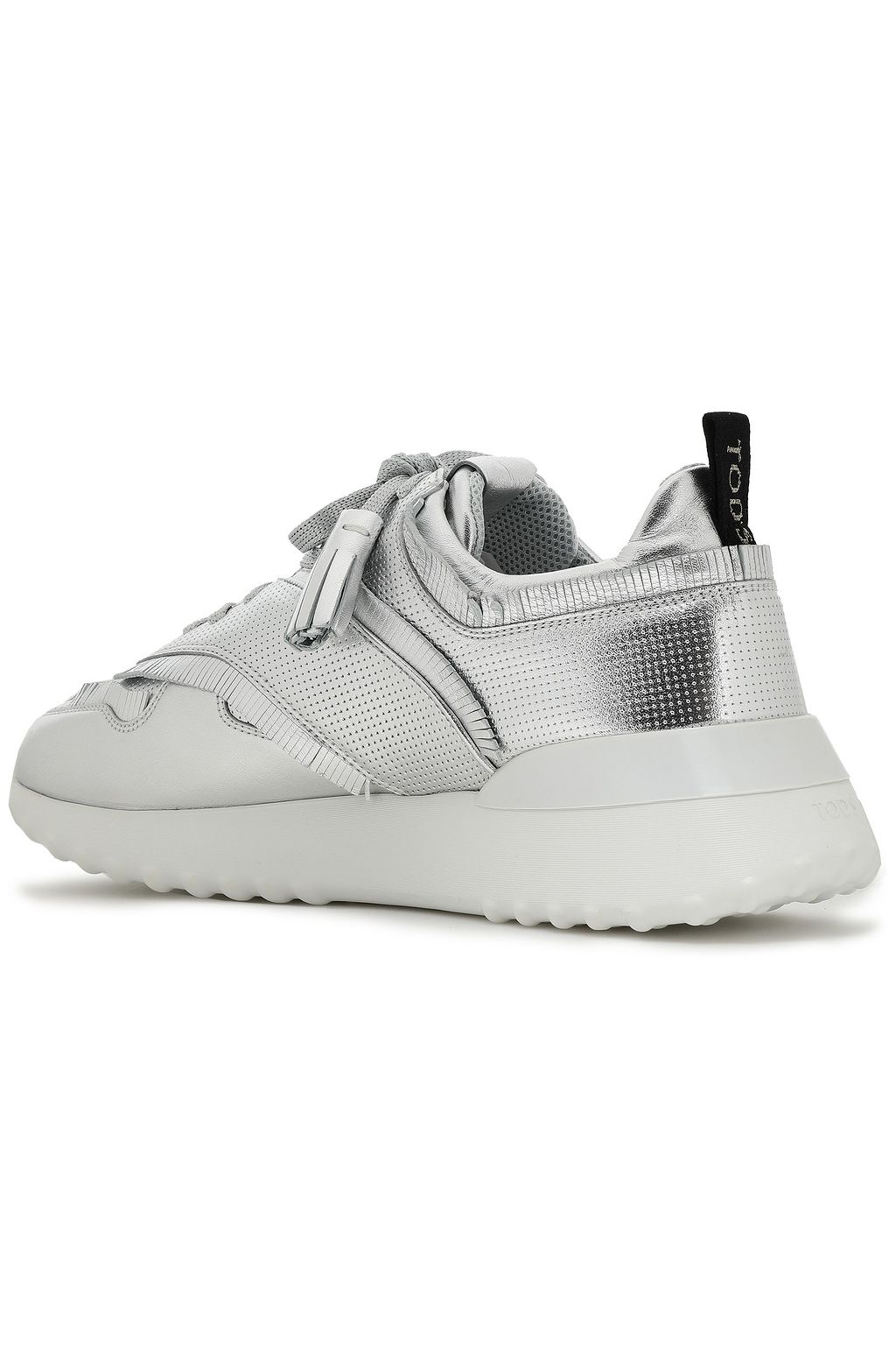 TOD'S Fringe-trimmed metallic leather sneakers