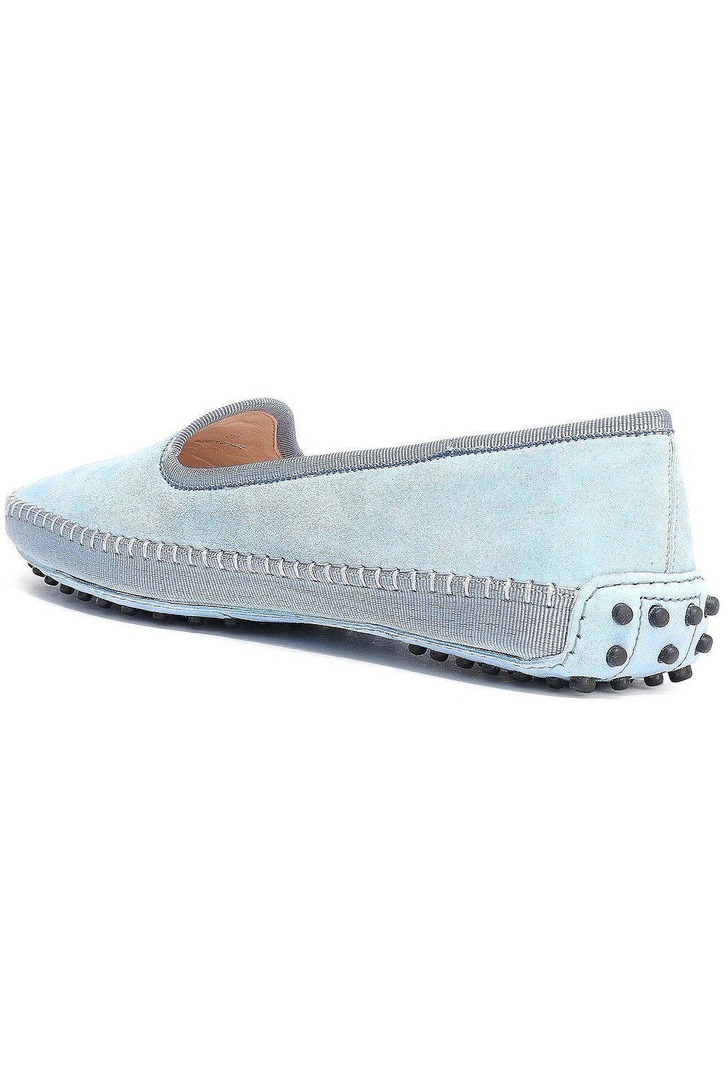 TOD'S Grosgrain-trimmed suede slippers