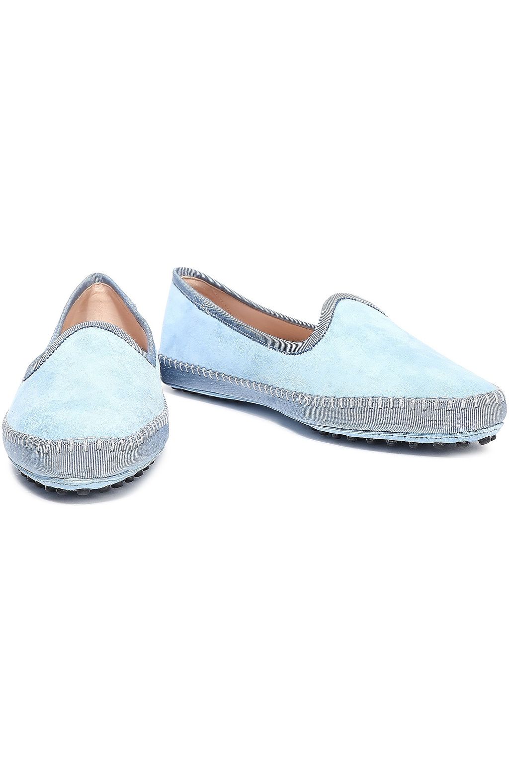 TOD'S Grosgrain-trimmed suede slippers
