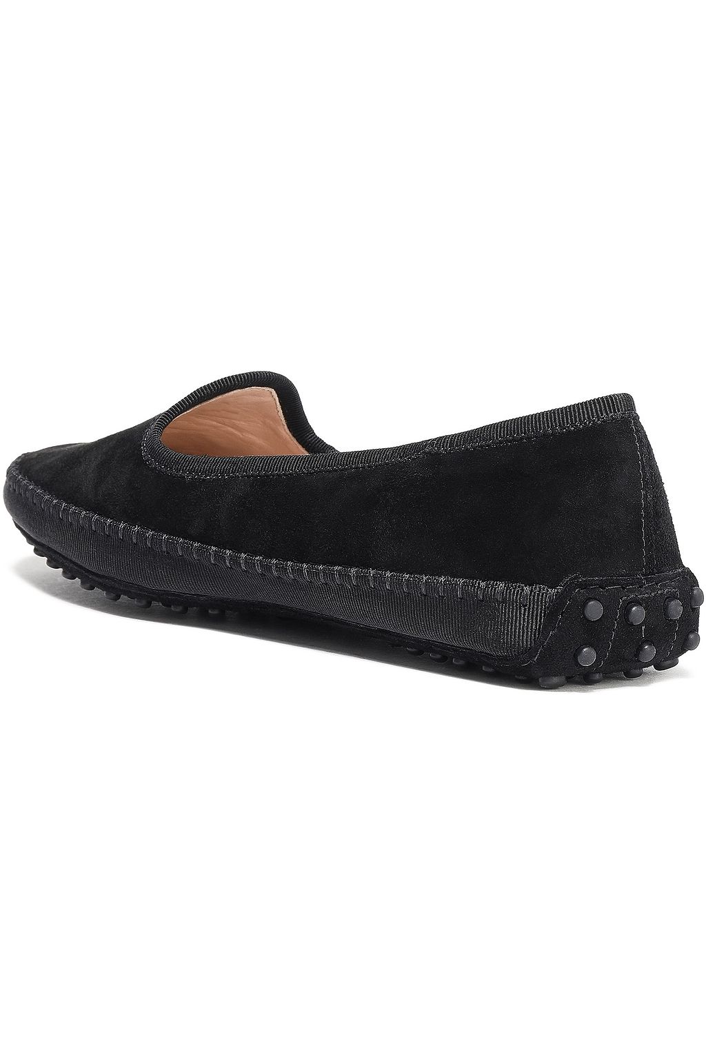 TOD'S Grosgrain-trimmed suede slippers