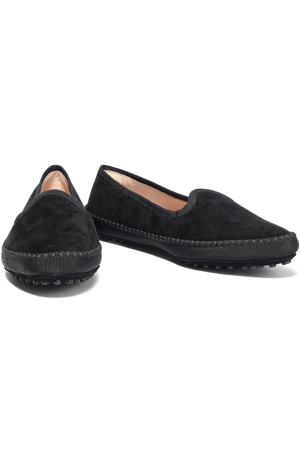 TOD'S Grosgrain-trimmed suede slippers
