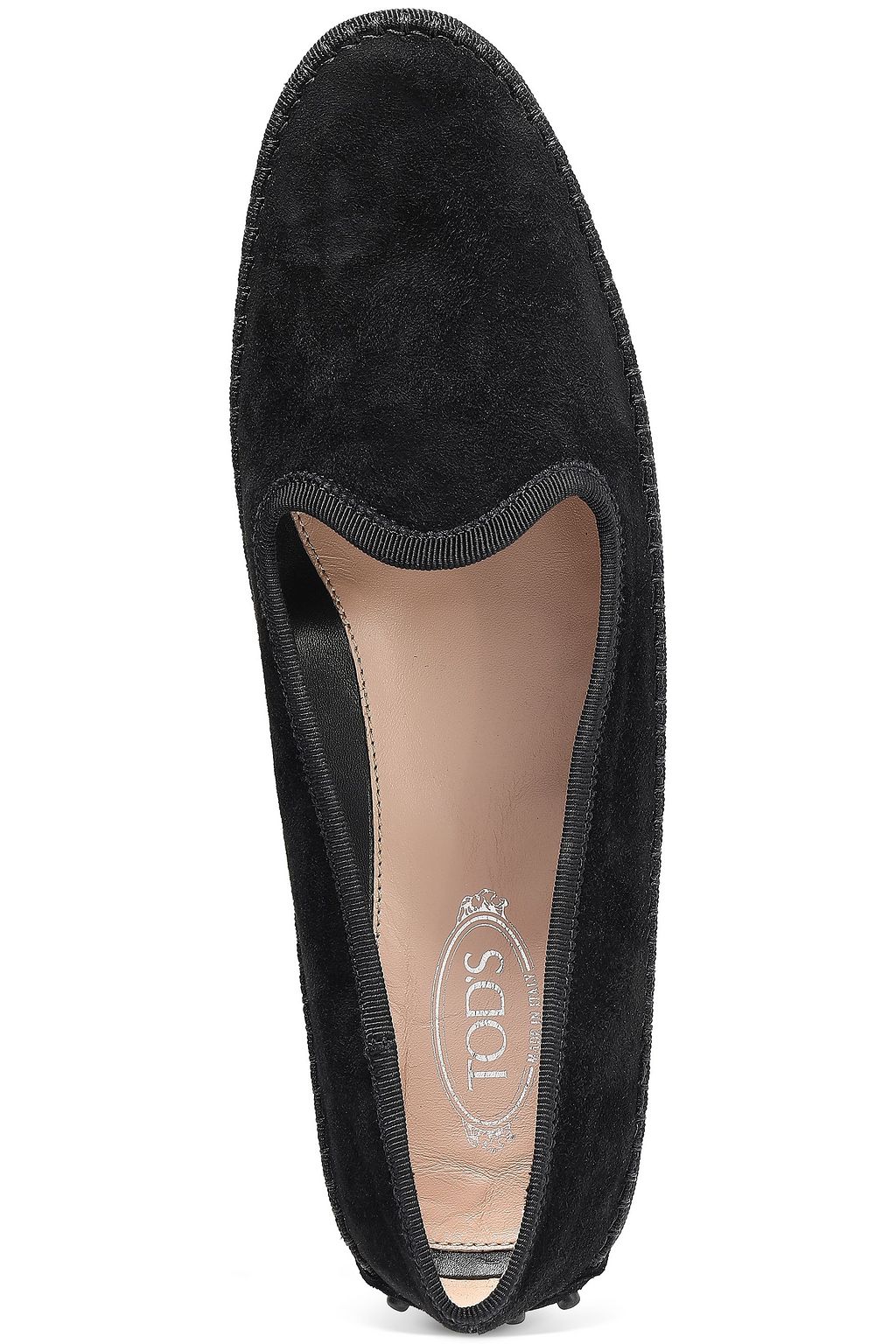 TOD'S Grosgrain-trimmed suede slippers