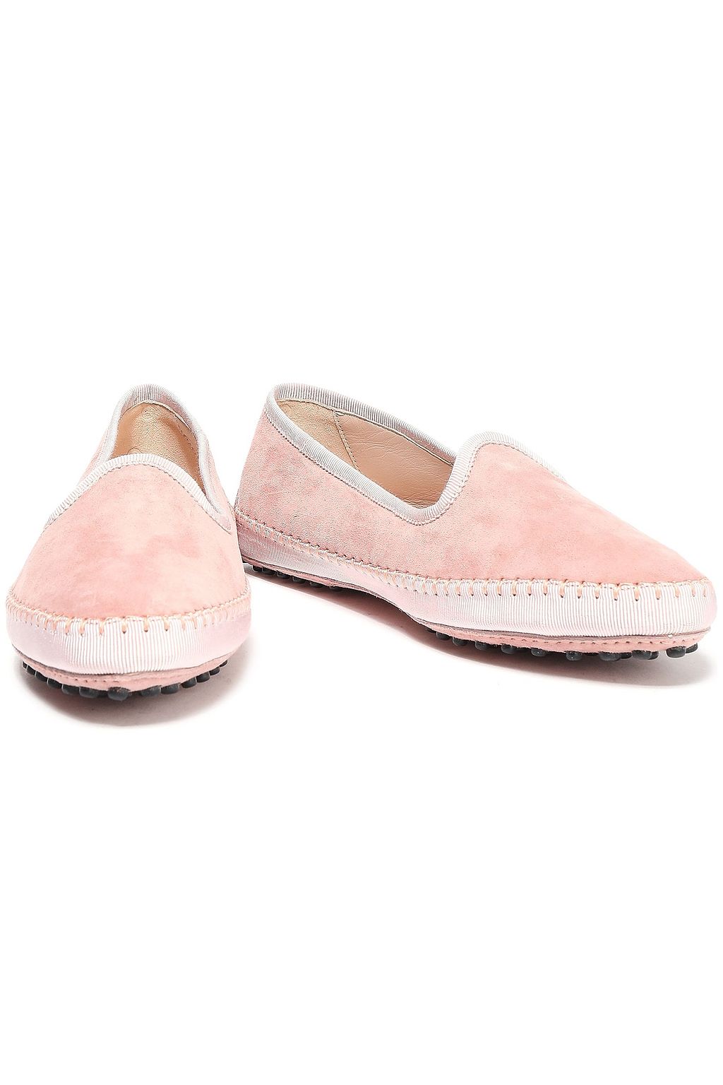 TOD'S Grosgrain-trimmed suede slippers