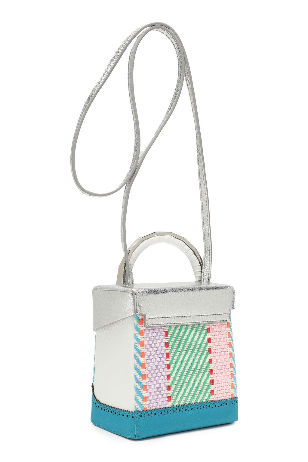 THE VOLON Metallic leather and woven shoulder bag