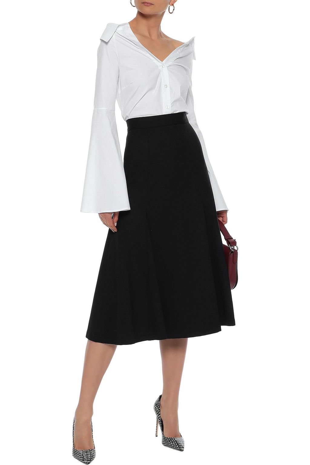 CAROLINA HERRERA Pleated stretch-wool midi skirt