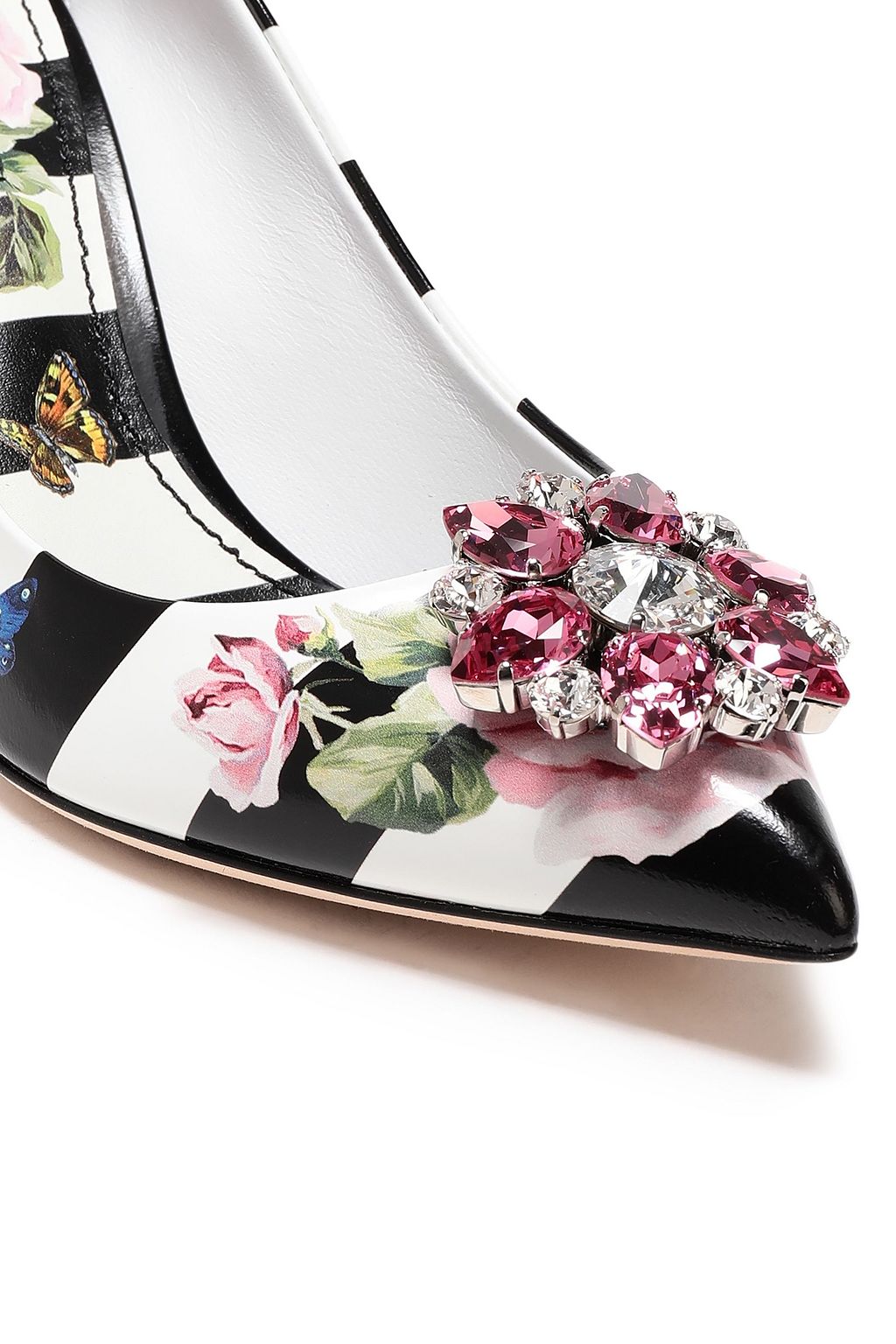 DOLCE&GABBANA Crystal-embellished printed leather pumps