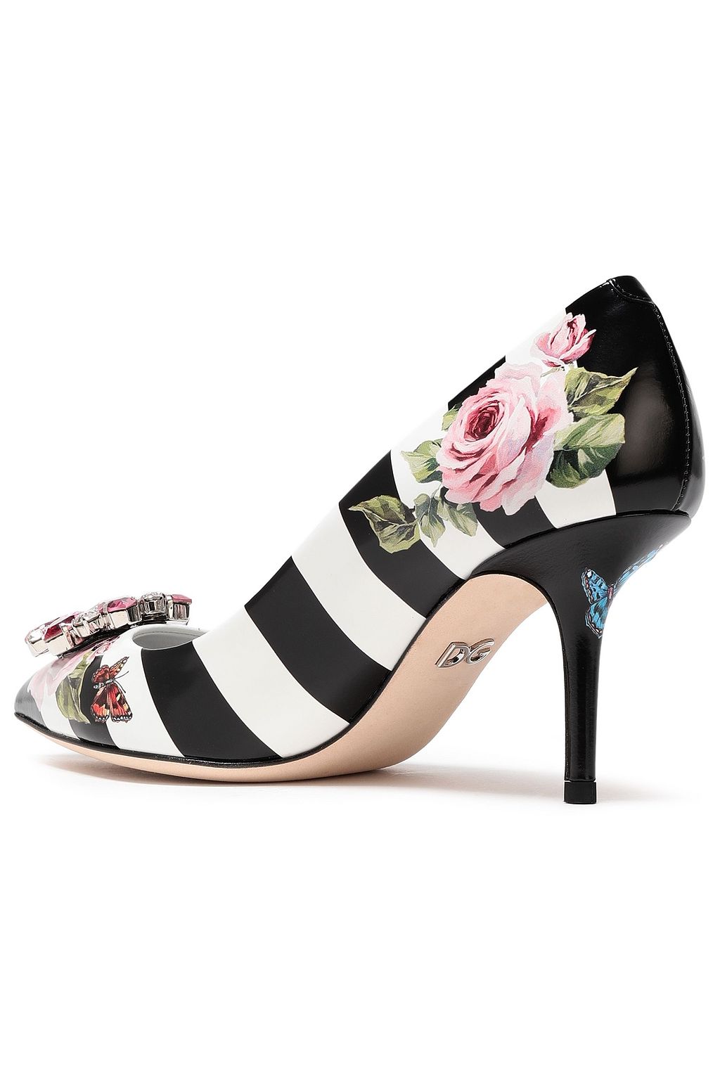 DOLCE&GABBANA Crystal-embellished printed leather pumps