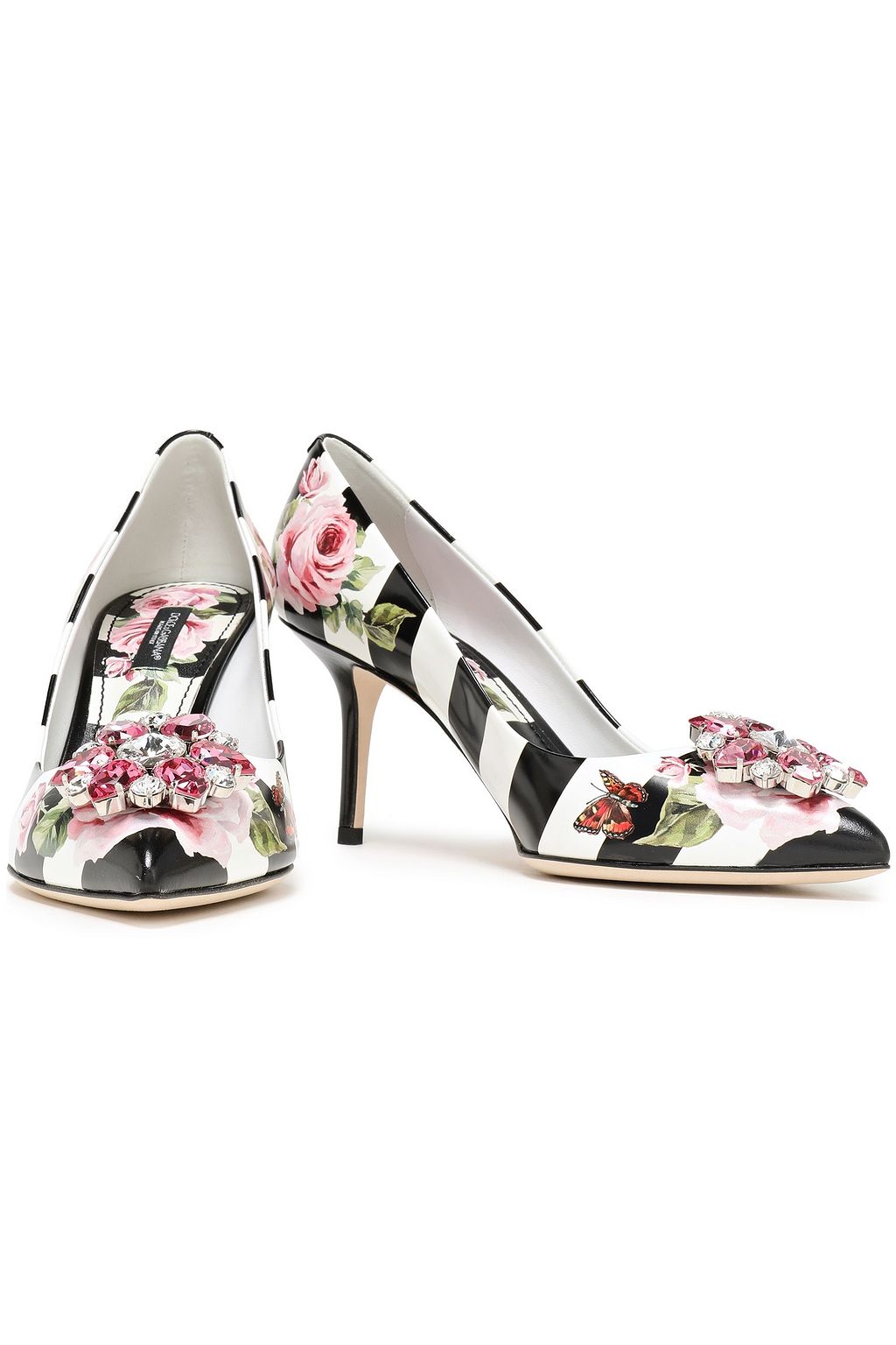 DOLCE&GABBANA Crystal-embellished printed leather pumps
