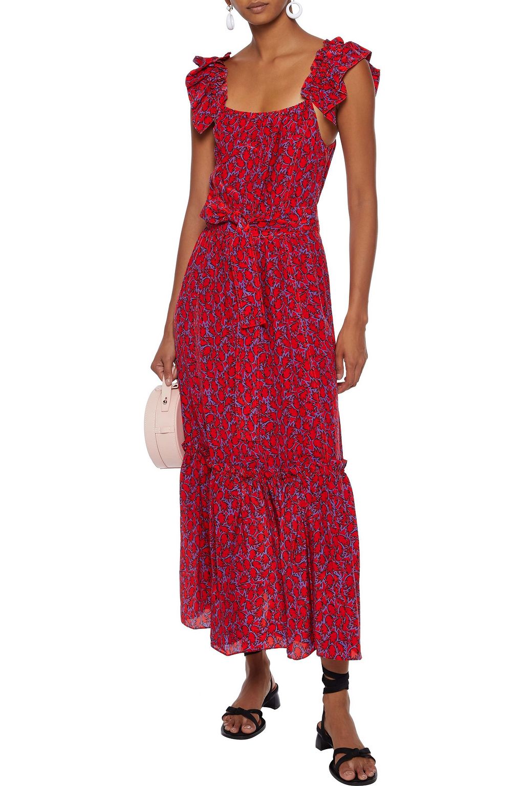 DEREK LAM 10 CROSBY Cold-shoulder belted printed silk-blend midi dress