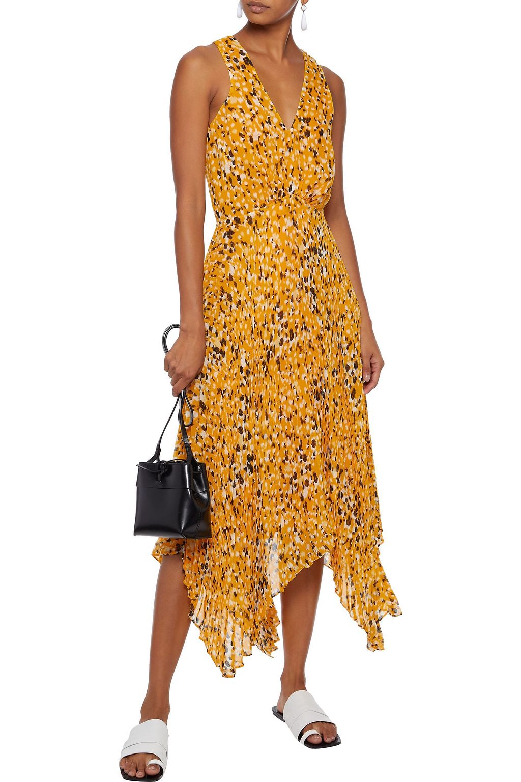 DEREK LAM 10 CROSBY Pleated printed crepe de chine midi dress