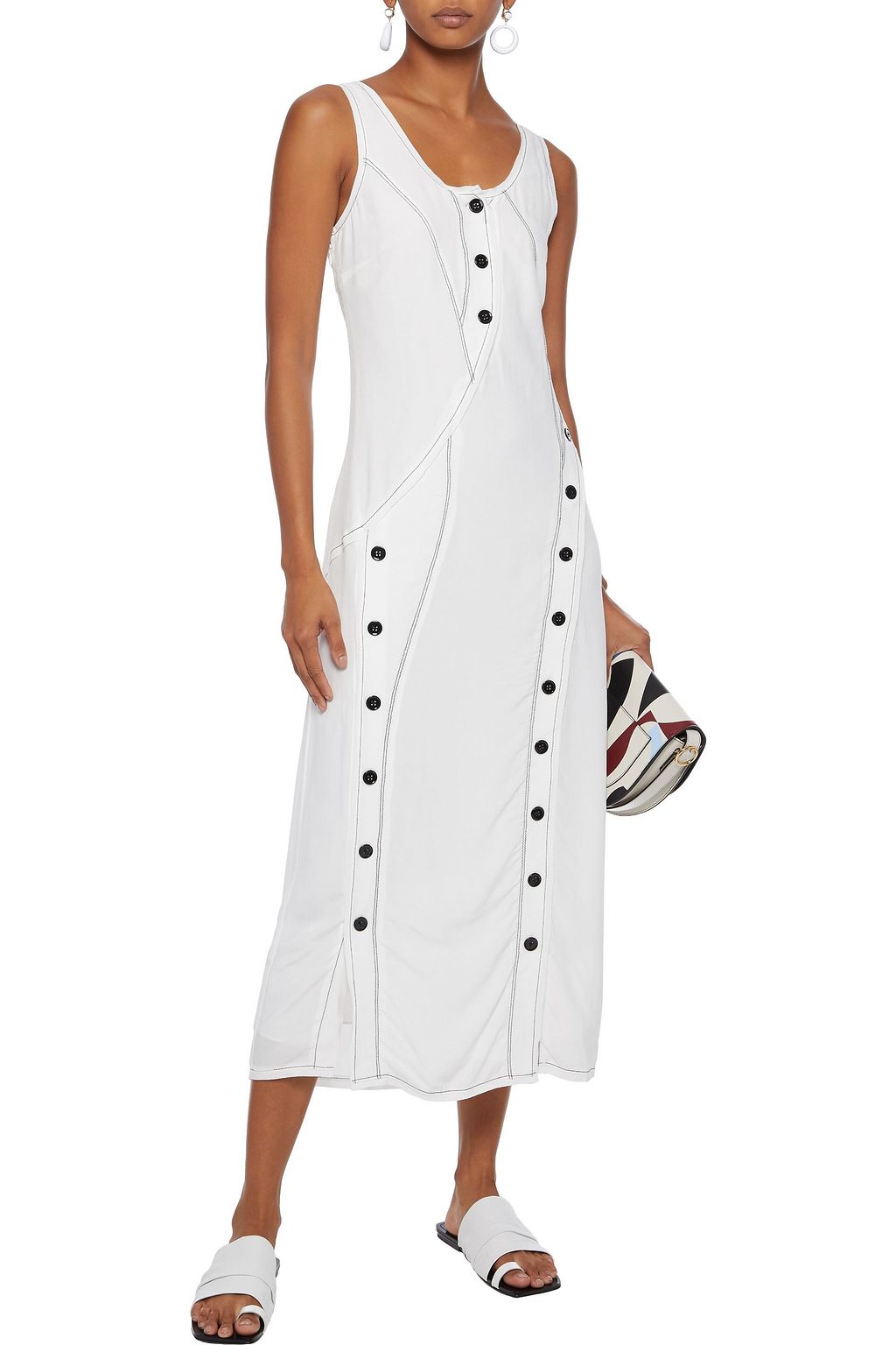 DEREK LAM 10 CROSBY Button-detailed crepe de chine midi dress