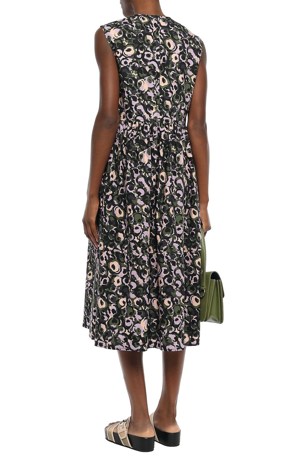 MARNI Gathered printed cotton-poplin midi dress