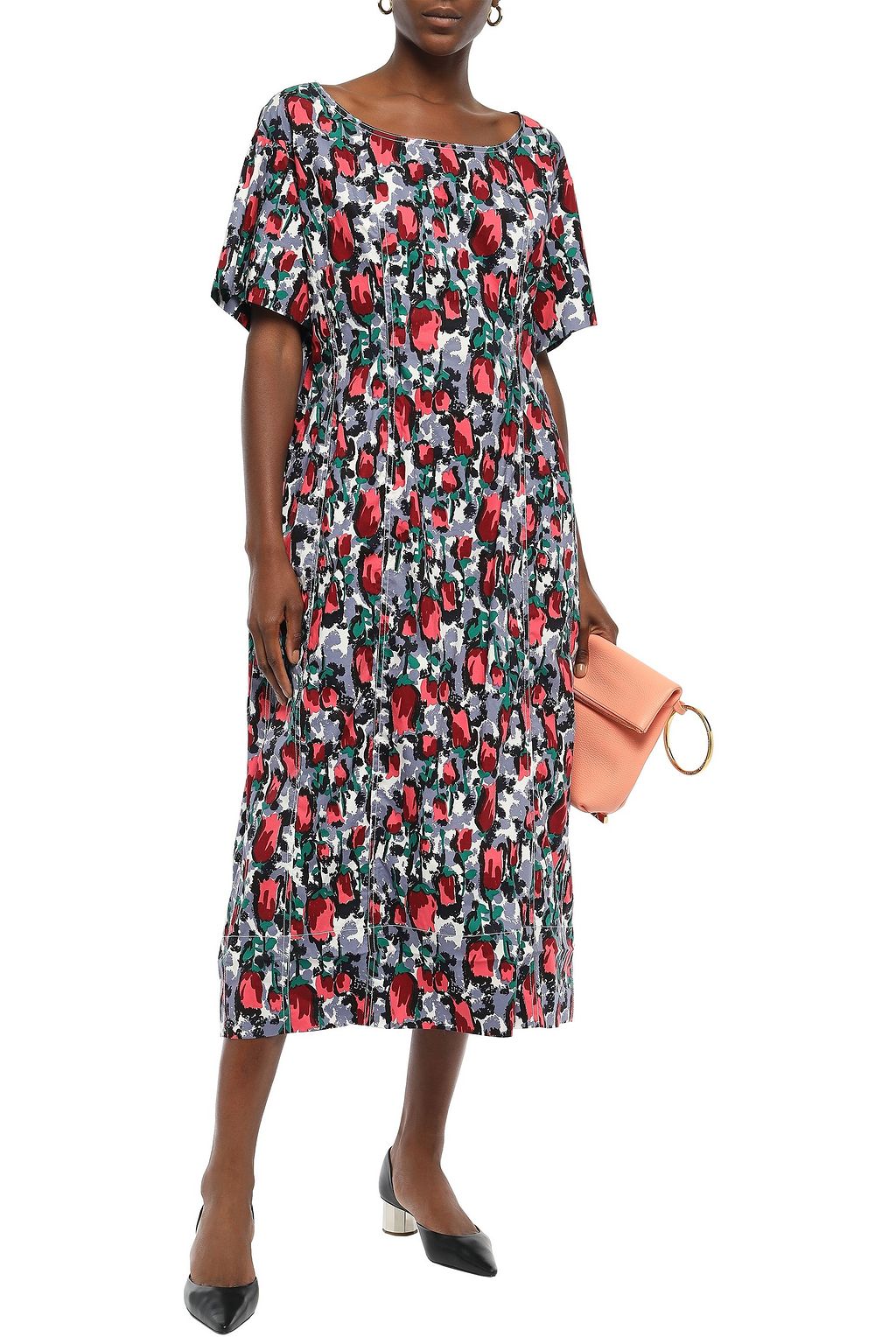 MARNI Floral-print cotton-poplin midi dress