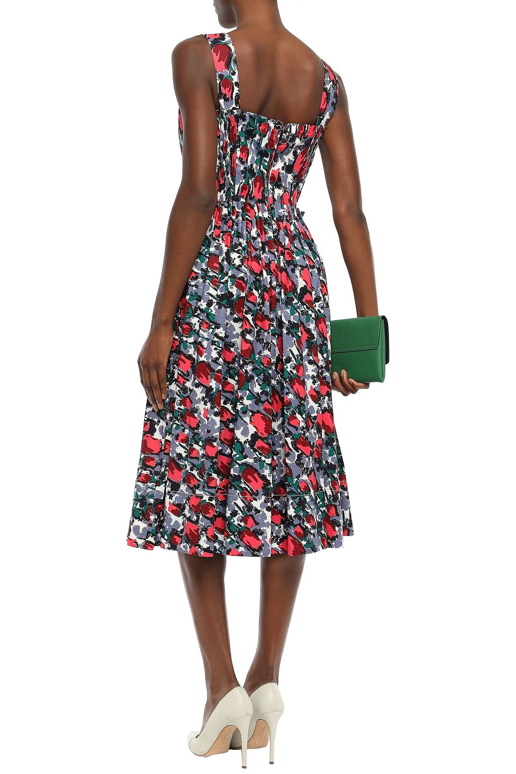 MARNI Flared gathered floral-print cotton-poplin midi dress
