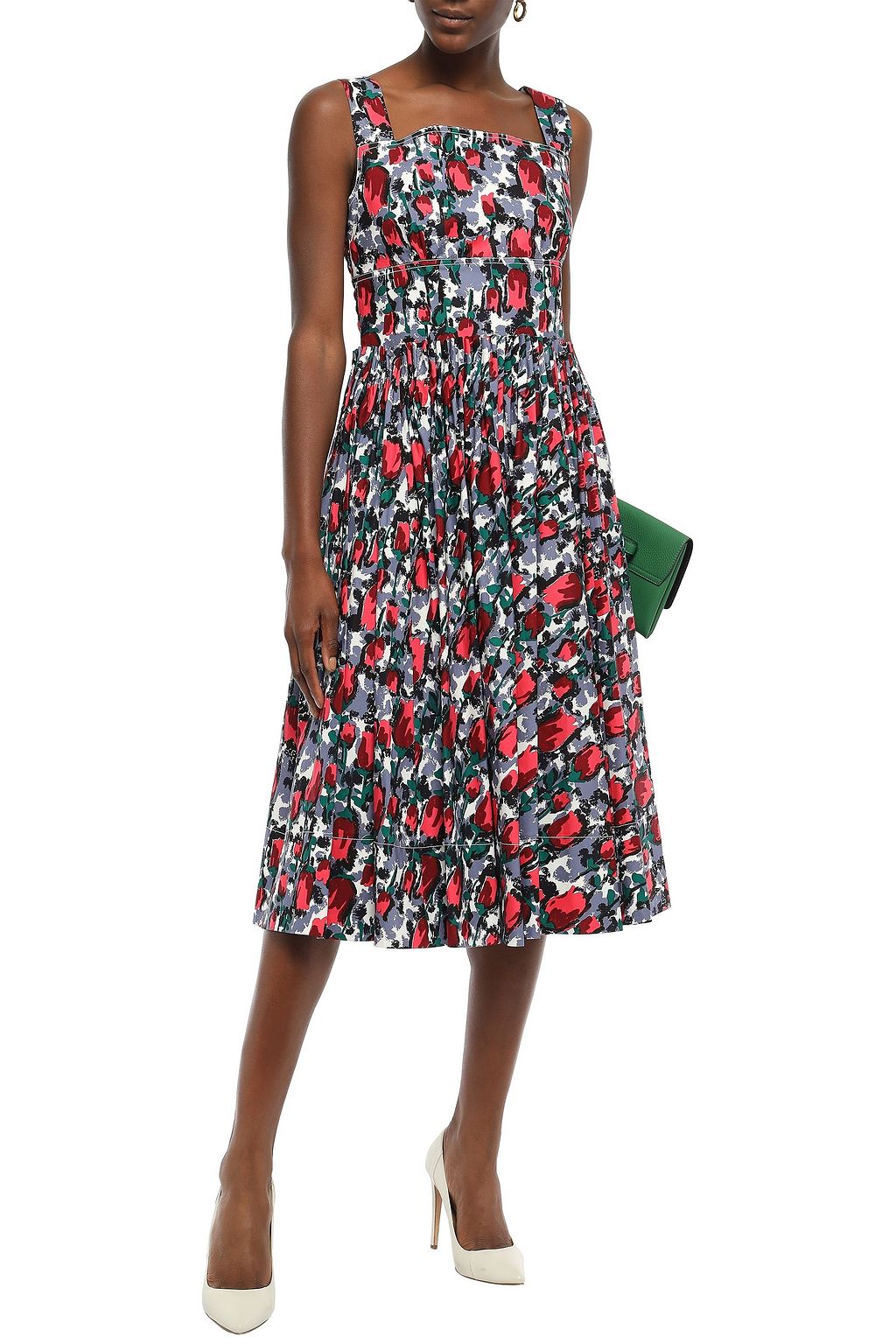 MARNI Flared gathered floral-print cotton-poplin midi dress