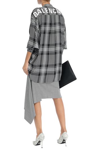 BALENCIAGA Tie-neck checked crepe shirt