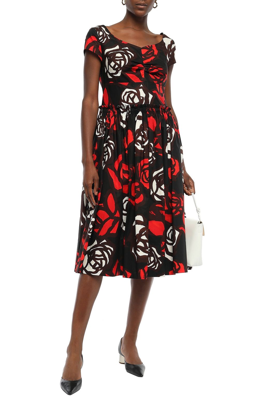 MARNI Floral-print cotton-poplin midi dress