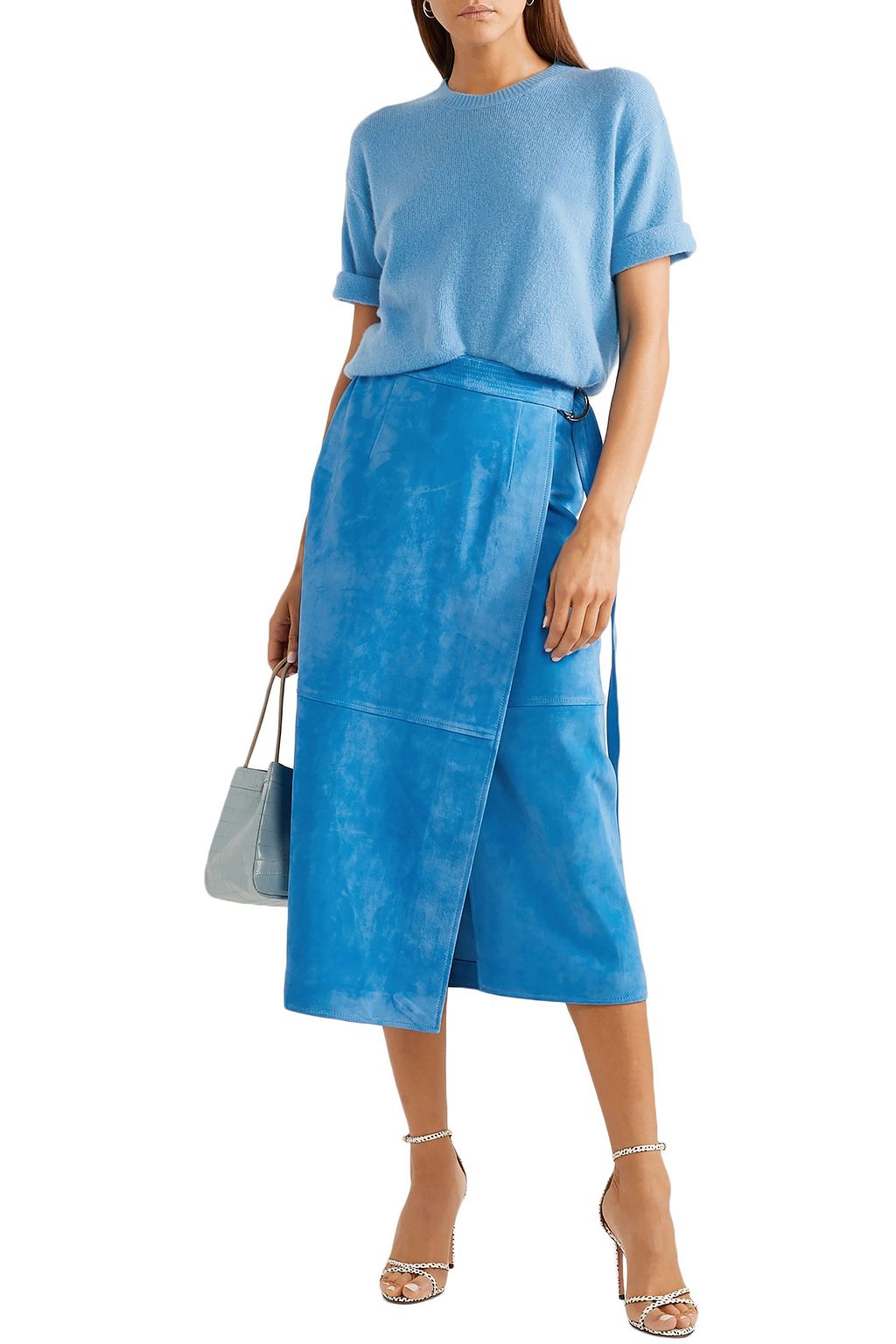 LAPOINTE Wrap-effect belted suede midi skirt