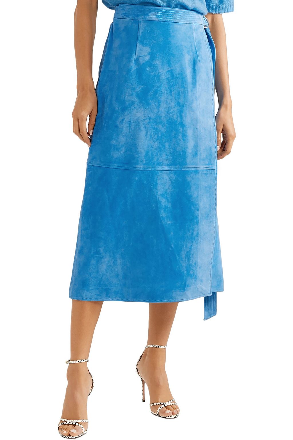 LAPOINTE Wrap-effect belted suede midi skirt