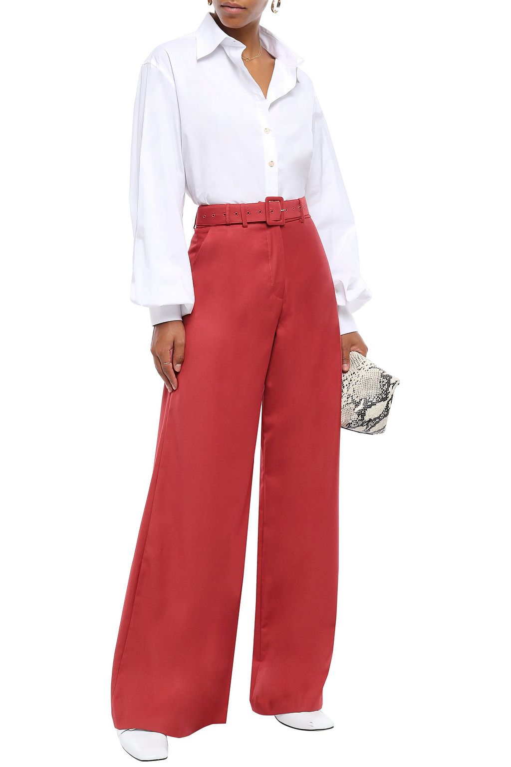 ANNA QUAN Max belted twill wide-leg pants