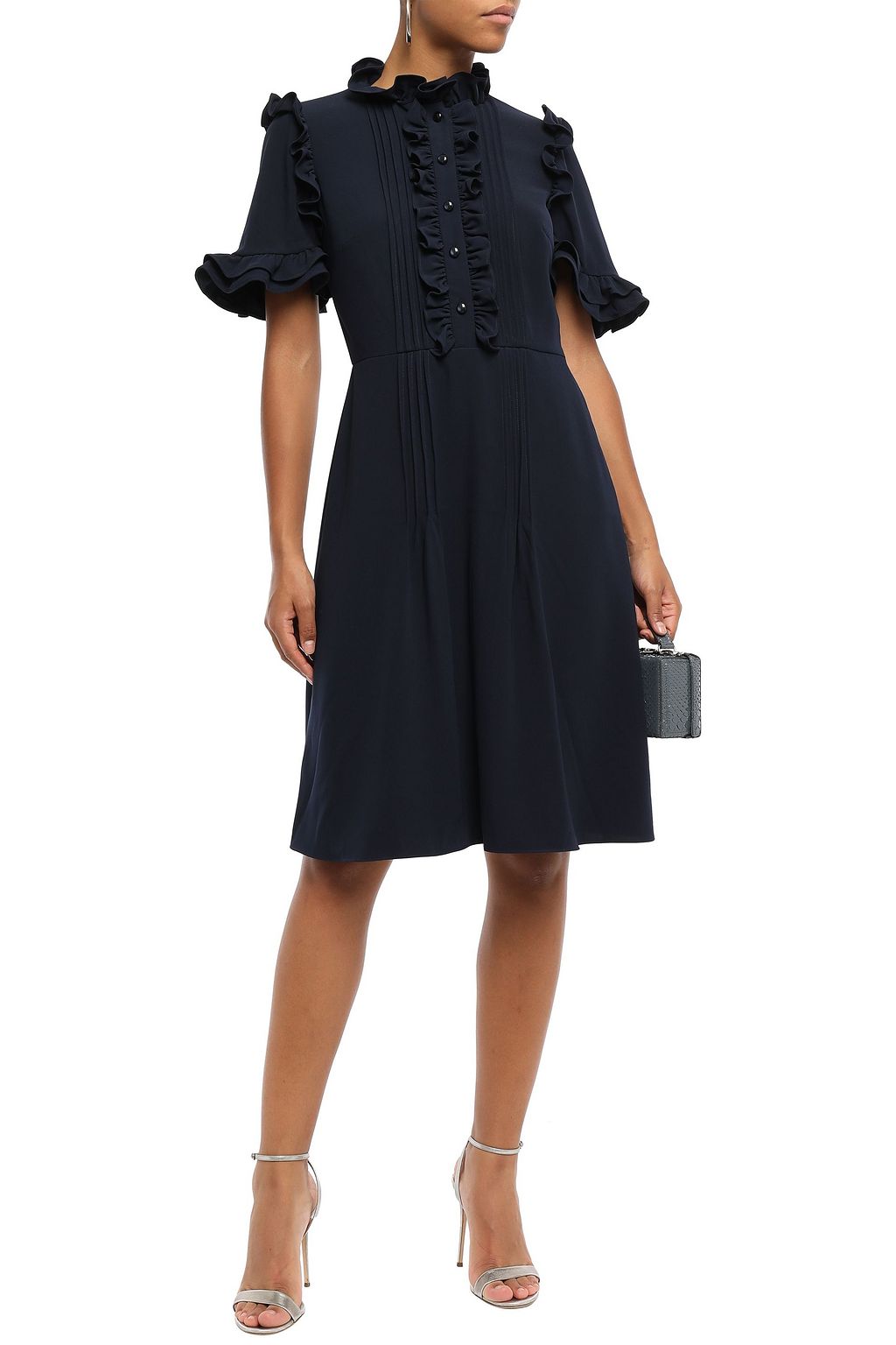 MIKAEL AGHAL Ruffle-trimmed pintucked cady dress